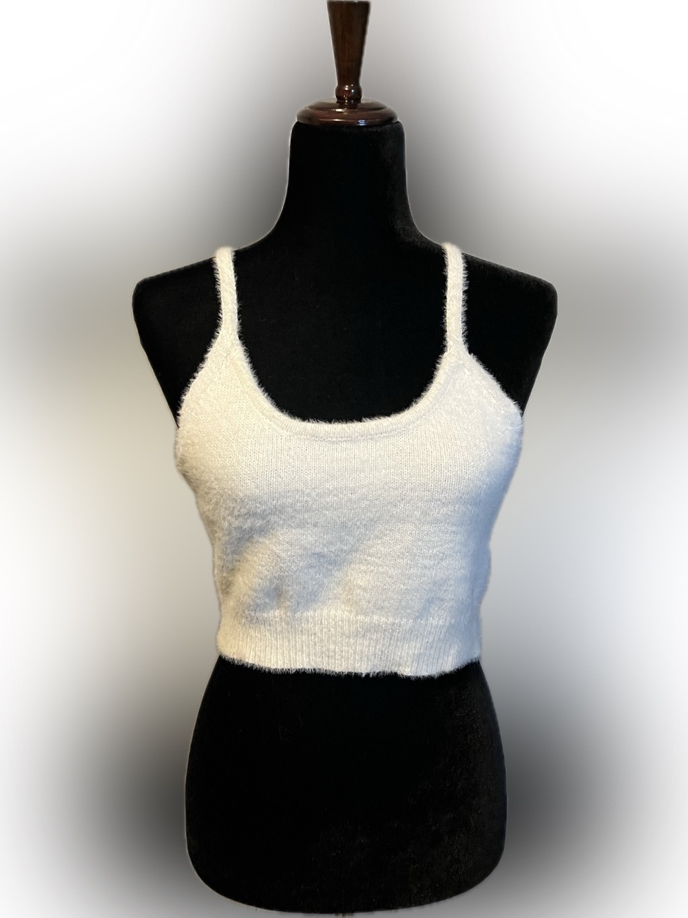 Say What? White Cream Fuzzy Cropped Tank size M